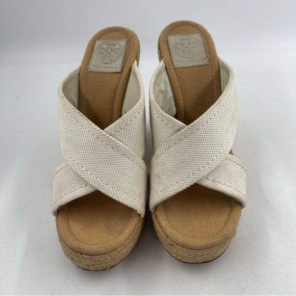 Tory Burch Cream Beige Kristen Espadrille Canvas Wedge Sandals Shoe - Size 8.5 M - Picture 4 of 11